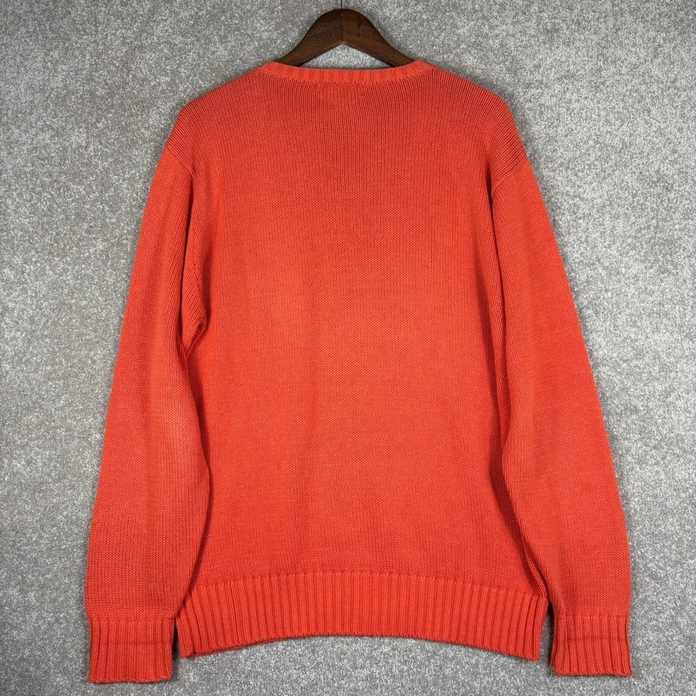 Polo Ralph Lauren Mens Orange Cotton Shaker Knit Crewneck Sweater Large
